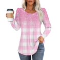 thumbnail image 1 of Camiseta plisada de manga larga con cuello redondo y estampado casual para mujer rosa M SCZ, 1 of 6
