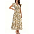 thumbnail image 2 of YuXingFu Womens Cotton Dresses with Sleeves Maxi V-Neck Plus Size Womens Dress Short Sleeve Womens Plus Size Summer Dress Long Casual Summer Orange XXL, 2 of 7
