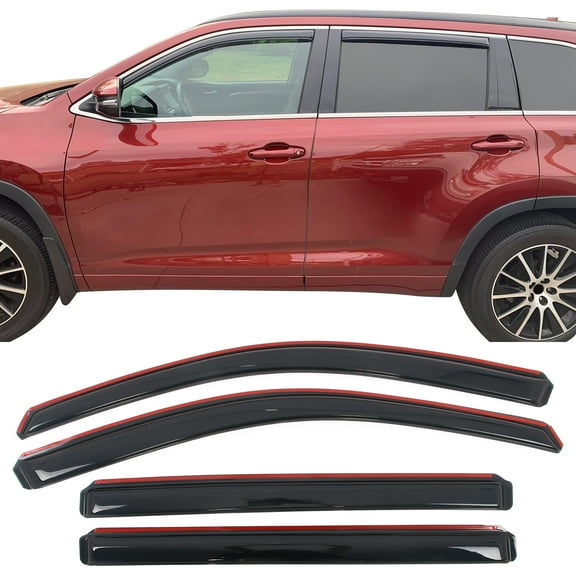 Ikon Motorsports In-Channel Window Visors Fits 2014-2019 Toyota Highlander, Slim Style Side Door Rain Vent Guard Deflectors, Acrylic Smoke 4PCS
