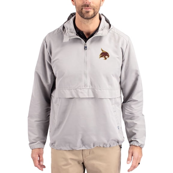 Men's Cutter & Buck Gray Texas State Bobcats Charter Eco Recycled Half-Zip Anorak Jacket