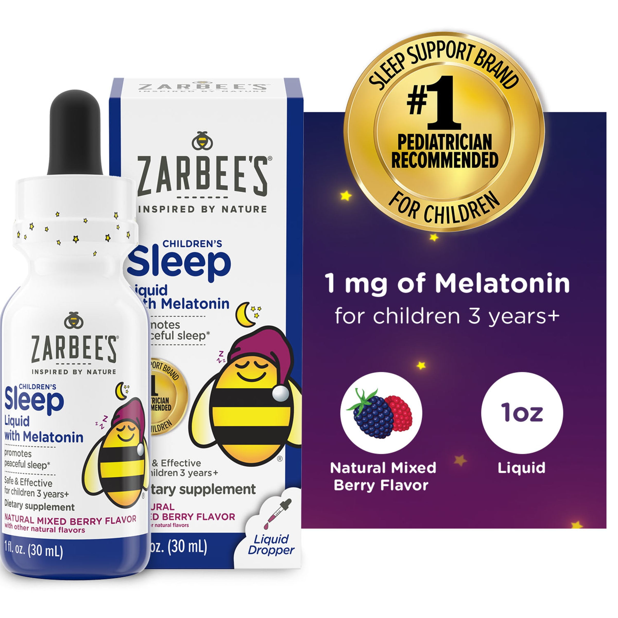 Zarbees Kids Sleep Liquid - Melatonin, Non-Habit Forming, Berry, 1 fl oz