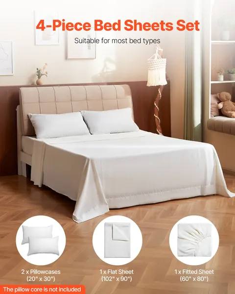 Queen Size 4-Piece Bamboo Bed Sheet Set-Cooling,Breathable,Luxury Bedding with Deep Pockets for 16 Inch Mattresses-Perfect for Hotel Bedrooms