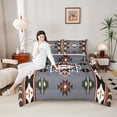 thumbnail image 4 of Homewish Western Boho Aztec Full Size Comforter Sets for Men, Rustic Mandala Hippie Bedding Comforter Set, Grey Black Abstract Reversible Bedding Sets, Super Cozy Room Decor, 3pcs, 4 of 8