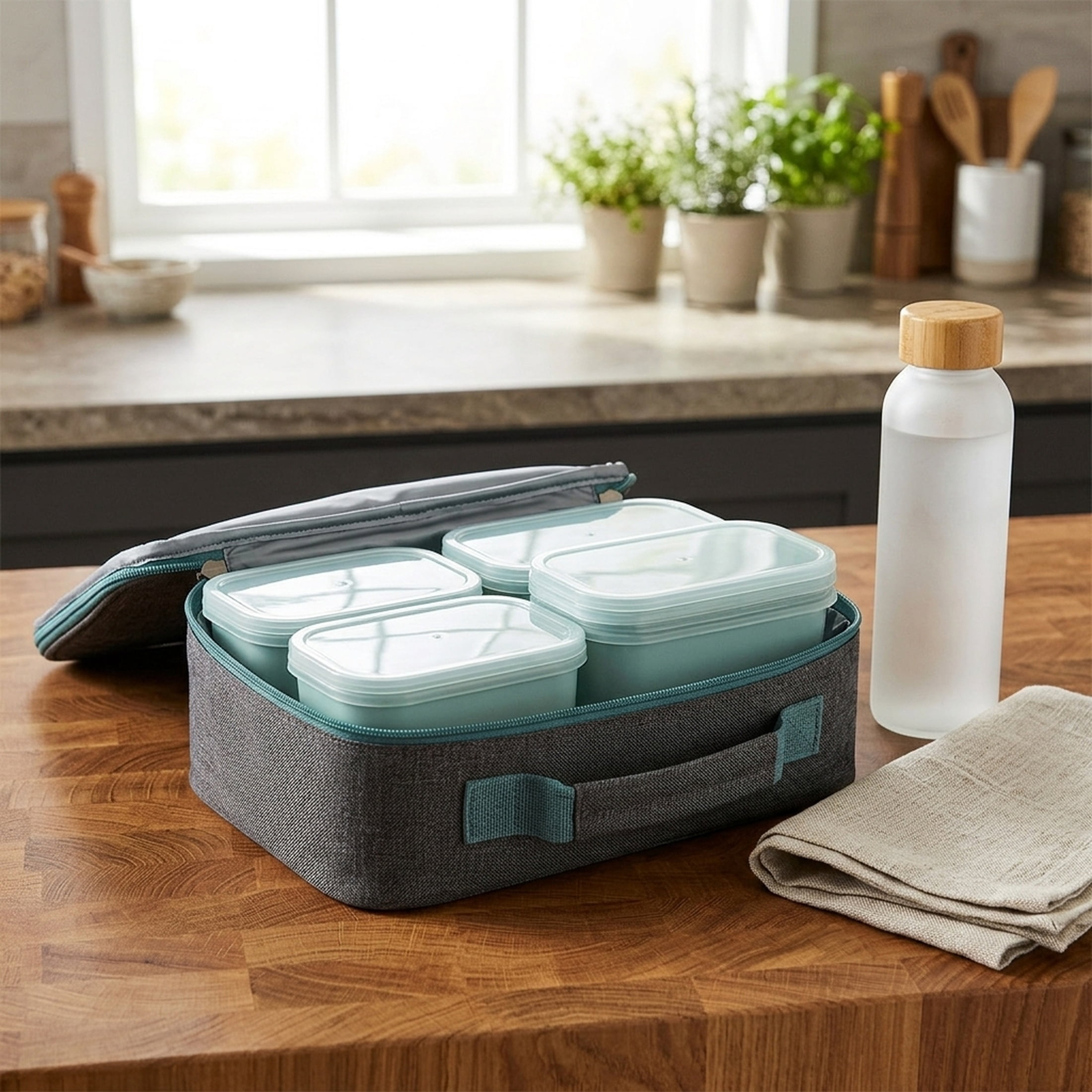 Cook with Color 4 Piece Snackle Box Pods with Lids, Sage, Portable and Dishwasher Safe, Well Suited for Sausces, Snacks, and Small Lunch Items