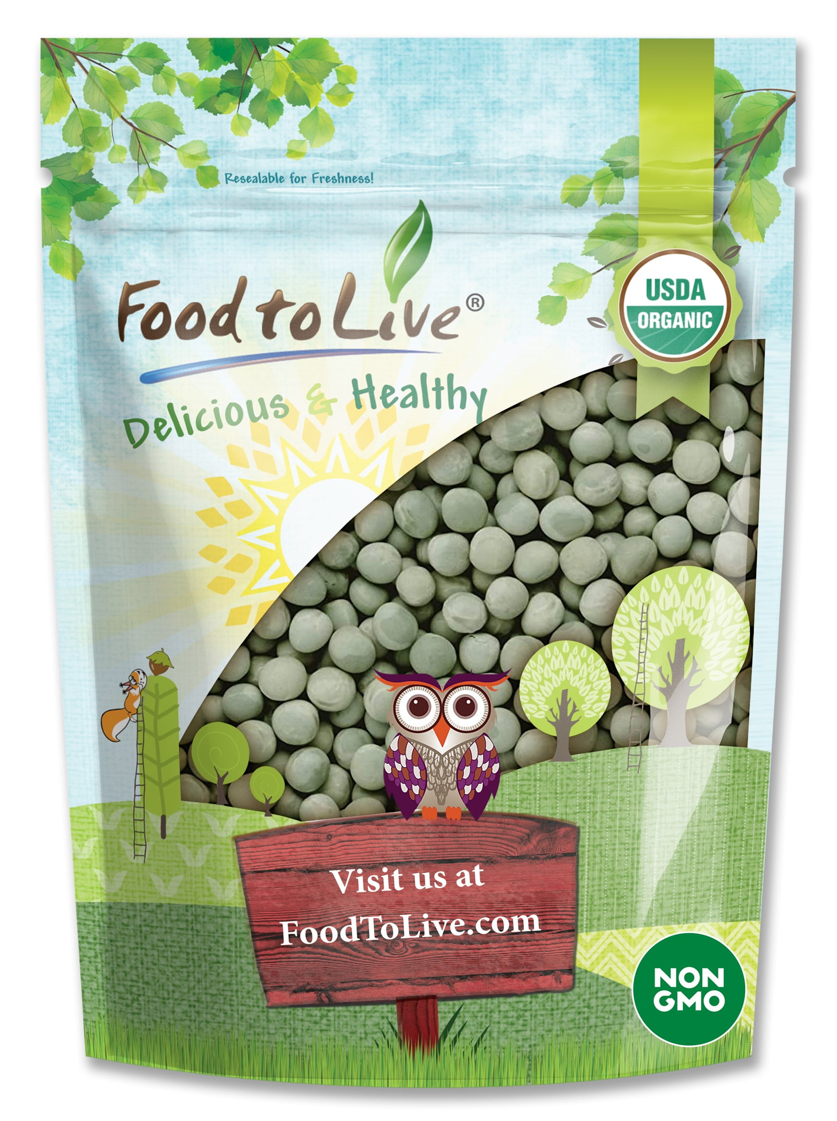Food to Live, Organic Whole Dried Green Peas, 2.5 Pounds, Non-GMO, Kosher, Vegan