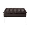 thumbnail image 4 of Amer Espresso Leather PU Ottoman - Oversized Button Tufted, Silver Nailhead Trim, Clear Acrylic Legs, 4 of 7