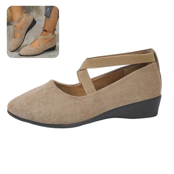 Willtoo Womens Crisscross Elastic Strap Wedge Flats Comfort Slip‑On Mary Jane Shoes Soft Lightweight Non‑Slip Round Toe Casual Walking Shoes