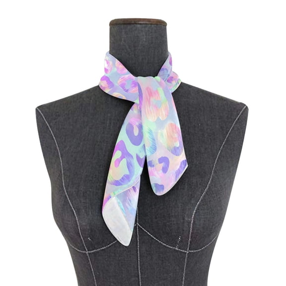 Square Scarf 24x24 Inch Pastel Hologram Leopard Print Silky Satin Sun Protection Neck Scarf for Women Multi-Purpose Head Wrap Bandana for Hair Bag Decoration