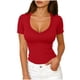 thumbnail image 1 of Camisas de Manga Corta para Mujeres Casual con Cuello en V Plisado, Camisetas de Color Sólido para Primavera Verano, 1 of 6