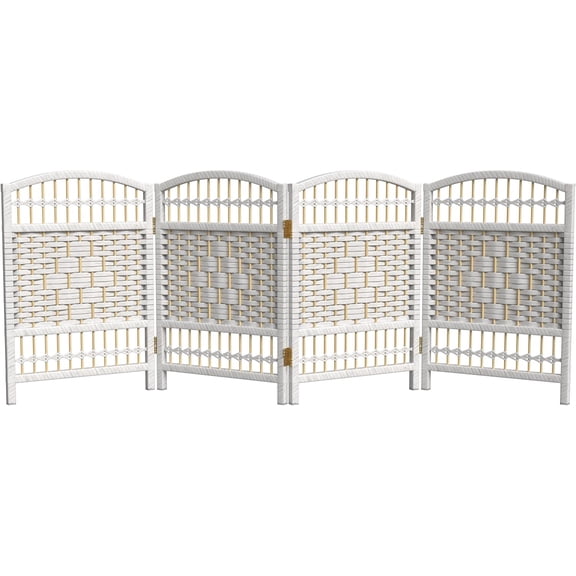 Neatifyes 2 ft. Short Fiber Weave Folding Screen - White - 4 Panels