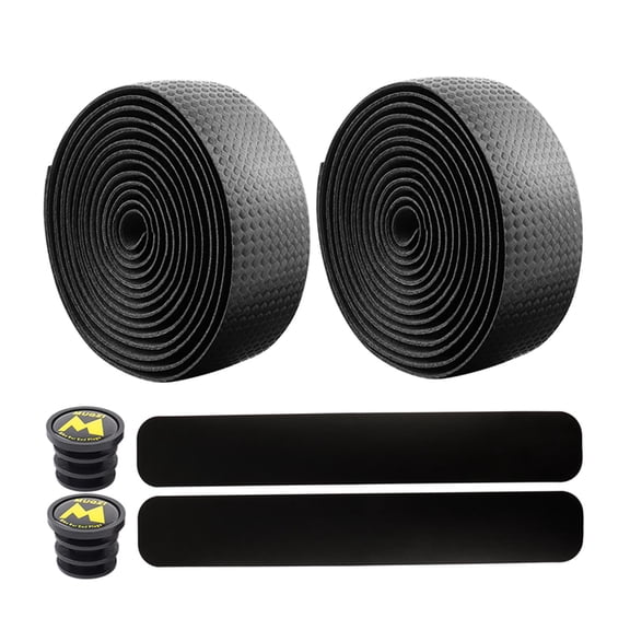Road Bike Handlebar Tapes with End Shockproof Handle Wraps for Mountain Road Bikes, Sports Rackets, Fishing Rods Black