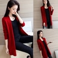 thumbnail image 4 of Preppy Style Loose Casual Solid Color Knit Thick Cardigan Trend Long-sleeved Women's Pockets Coat Wine Red L, 4 of 8