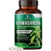 Nature's Nutrition Organic Ashwagandha Capsules 1300mg Supplement 120 Capsules