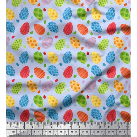 Soimoi Polyester Crepe Fabric Egg Easter Fabric Prints by Yard 52 Inch Wide