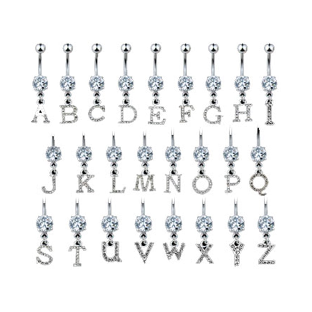Navel Ring With Dangling Clear Jeweled Letter Initial D Walmart