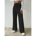 thumbnail image 5 of Niusricy Women Solid Basic Knit Wide Leg Pants Ladies Textured Straight-leg Trousers Bow Elastic Waistband Sweatpants Loose Casual Pull On Sweater Pants Bottom Fashion Daily Clothes Streetwear, 5 of 7