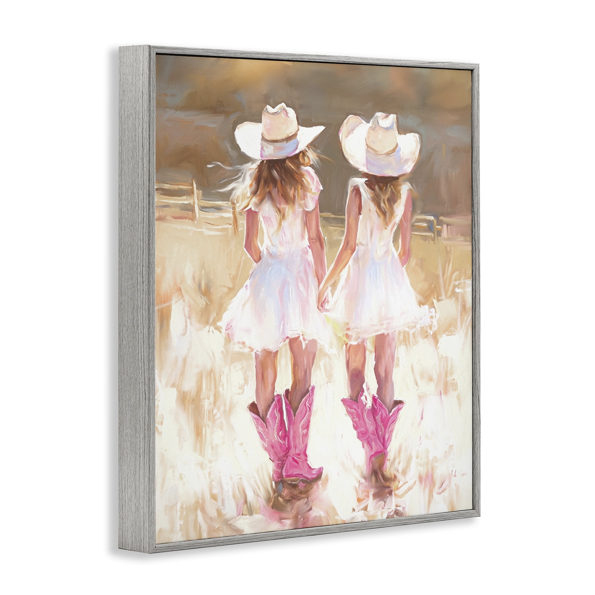 Stupell Industries Sunlit Cowgirl Sisters Novelty Painting Gray Framed Art Print Wall Art, 24 x 30