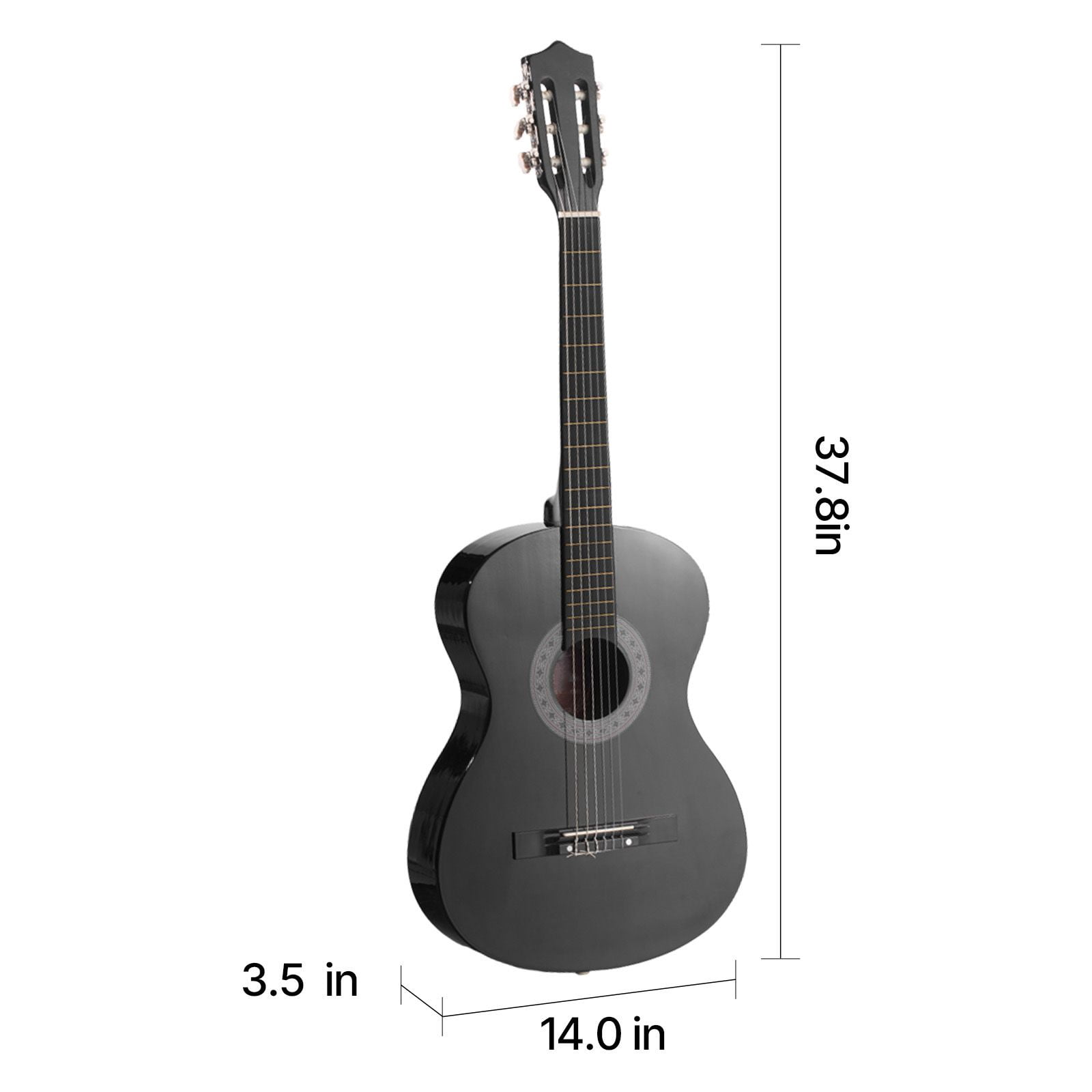Classical Guitar Starter Set 38 Inch, Nylon String Wooden Full Set of Accessories with Tuner Capo, Teen Adult Student, Black