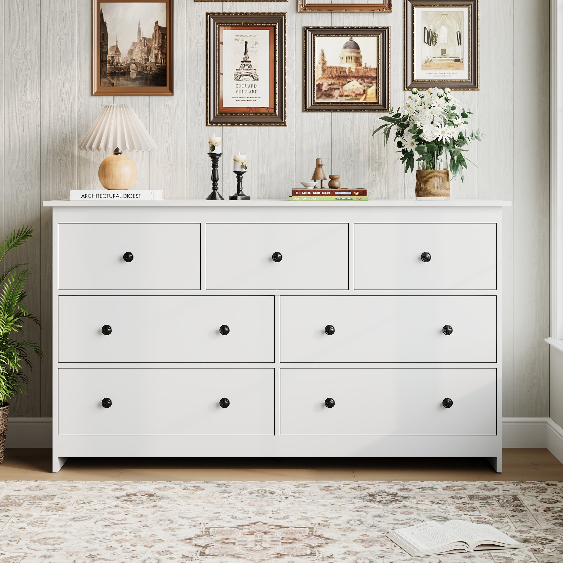 YouTrend 7 Drawer Dresser,White Dresser for Bedroom Drawer Organizer Storage Drawers,Wood Adult Storage Cabinet Living Room Hallway
