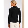 thumbnail image 3 of Blusas elegantes para mujer con cuello alto y manga larga con panel de encaje Negro XS, 3 of 5