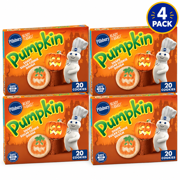 4 pack of Pillsbury Ready to Bake! Pumpkin Shape Sugar Cookie Dough, 20 Cookies, 9.1 oz