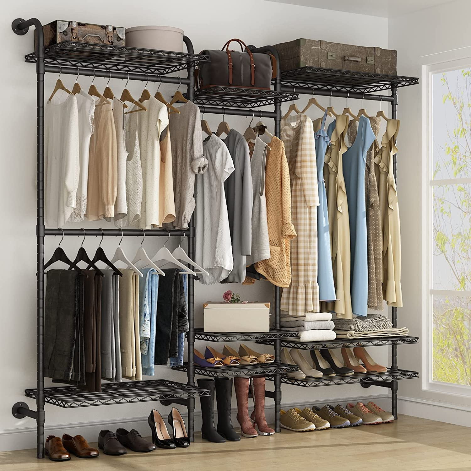 Loomie Wire Closet Clothes Rack, Heavy Duty Pipe Wall Mounted Closet