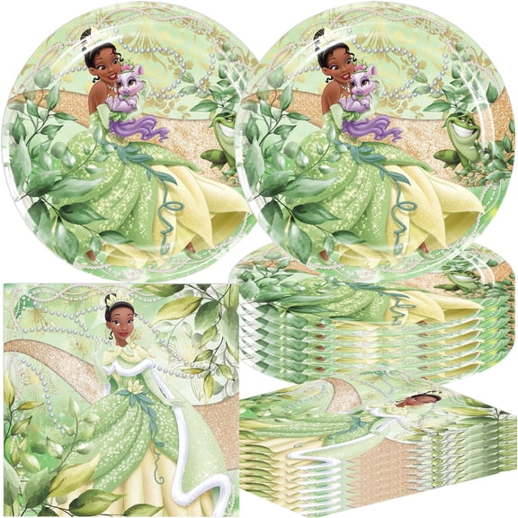 40pcs Princess Tiana Party Supplies Include 20 Plates, 20 Napkins for the Princess Tiana Birthday Party Decoration