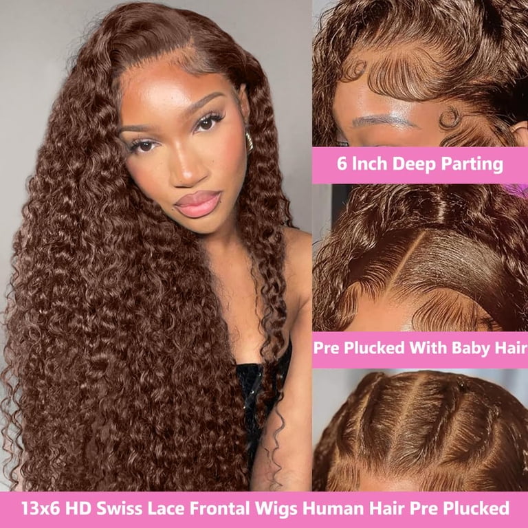 NCQ 30Inch Chocolate Brown Human Hair Wig 200 Density 13x6  display picture 2