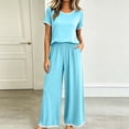 thumbnail image 2 of Zynoxe Plus Size Pajamas Set Women Contrast Trim Short Sleeve Tops and Wide Leg Pants Sleepwear Sets Casual Stretchy Loose Lounge Sets, 2 of 7