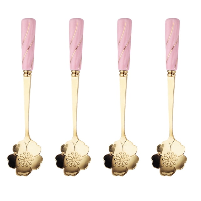 MasteelfCA 4pcs Delicate Flower-shaped Coffee Scoop Ice Cream Spoon Durable Dessert Spoon