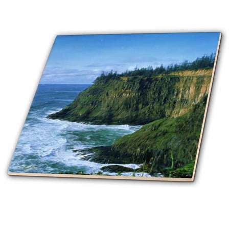 3dRose, Digital Oil Painting Oregon coast High cliffs pounding waves ocean, 8 Inch Ceramic Tile