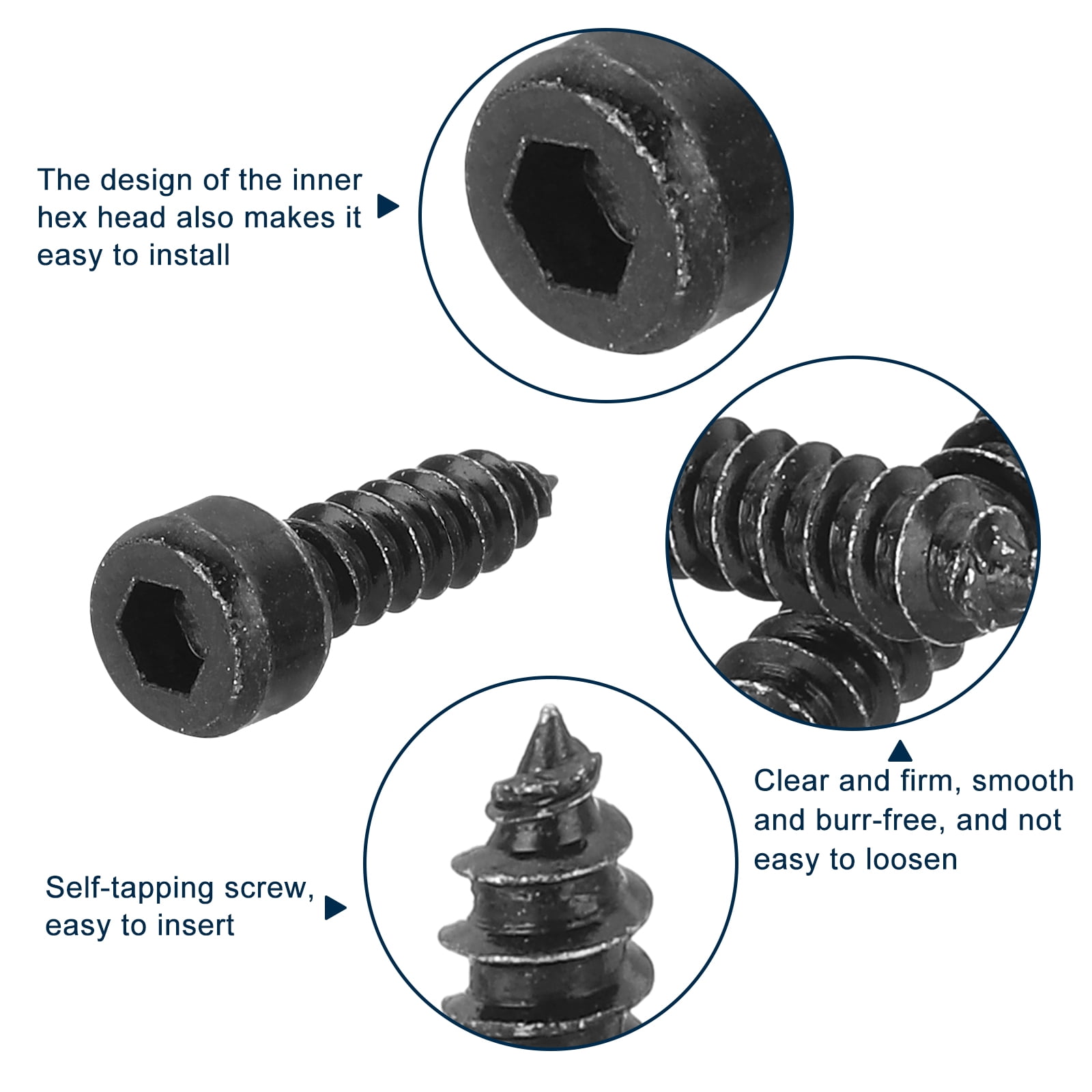 Hex Socket Head Self-Tapping Screw, 150Pack M4x14mm 304 Stainless Steel Black