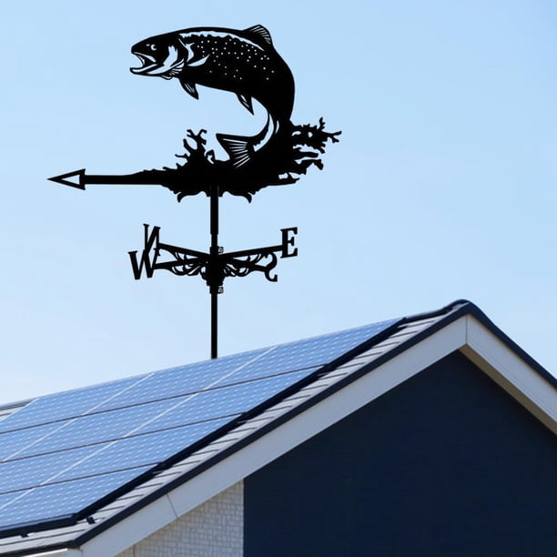 Veleta de acero inoxidable con estatuil de animal, práctico indicador de dirección del viento, adorno de manualidades de estilo d Salmón Soledad Veleta