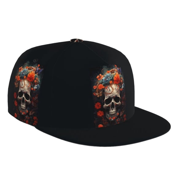 Flat Bill Trucker Hats for Women Men - Vintage Butterfly Flower Skull Adjustable Flat Baseball Cap Snapback Hats Dad Hats for Men