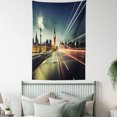 thumbnail image 4 of London Tapestry, Big Ben From Westminster Bridge Evening Urban Life England City, Wall Hanging for Bedroom Living Room Dorm Decor, 60W X 80L Inches, Dark Blue Jade Green Orange, by Ambesonne, 4 of 5