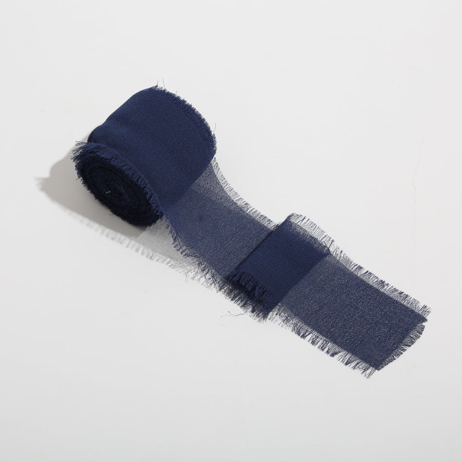 Firefly Hope 3 Pack Frayed Edge Navy Blue Chiffon Decorative Strip, 1.57×196.85in Fabric Trim for Bouquet Arrangement & Handmade Craft Decor