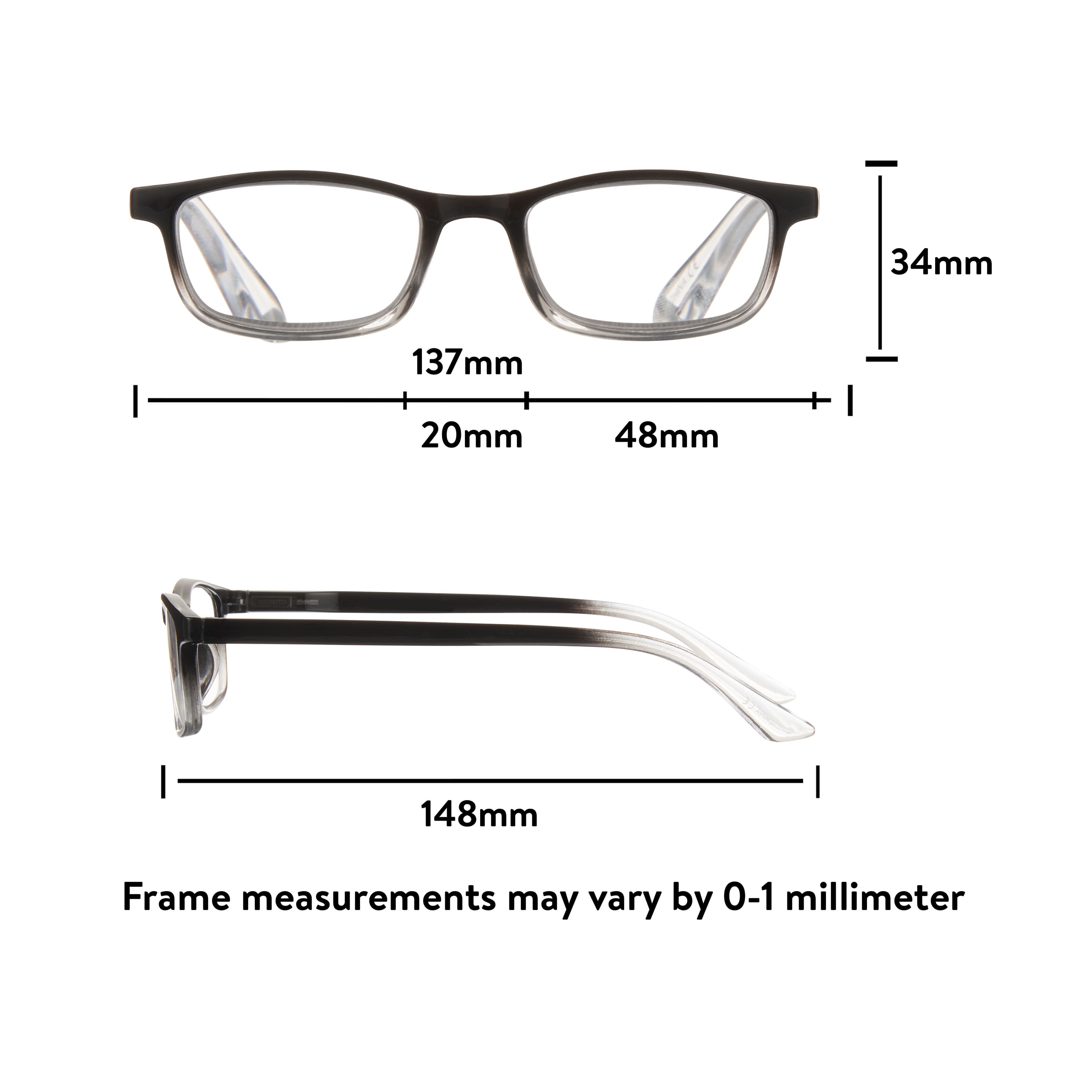 (2 pack) Equate Unisex Full Rim Reading Glasses, Plastic Lens, Black/Clear, with Case, +3.25 Magnification