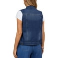 thumbnail image 3 of INSPIRE CHIC Women's Denim Vest Button Down Washed Distressed Sleeveless Jean Jacket with Pockets S Dark Blue, 3 of 6
