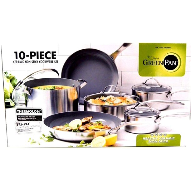 GreenPan 10pc Stainless Steel Ceramic NonStick Triply Cookware Set