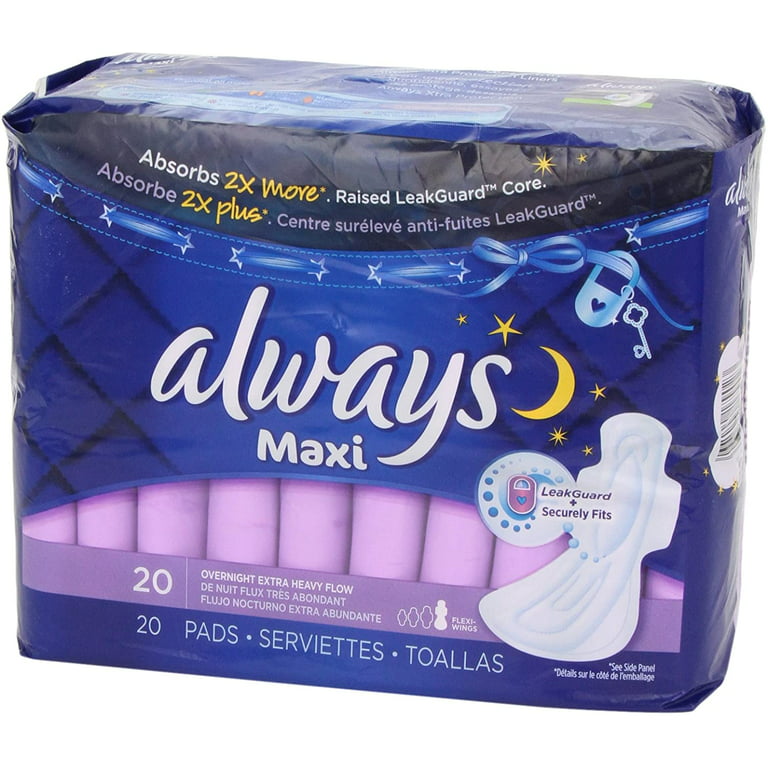  Always Maxi Extra Heavy With Wings Overnight Pads, 20 Each  (Pack of 3) : Health & Household