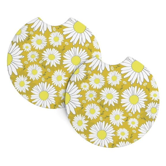 2 Package Car Coasters Drink Absorbable Rubber Base Cup Holder Coasters Non-Slip Coasters Bar Coasters Car Interior Accessories 2.7 Inches White Chrysanthemum Flower