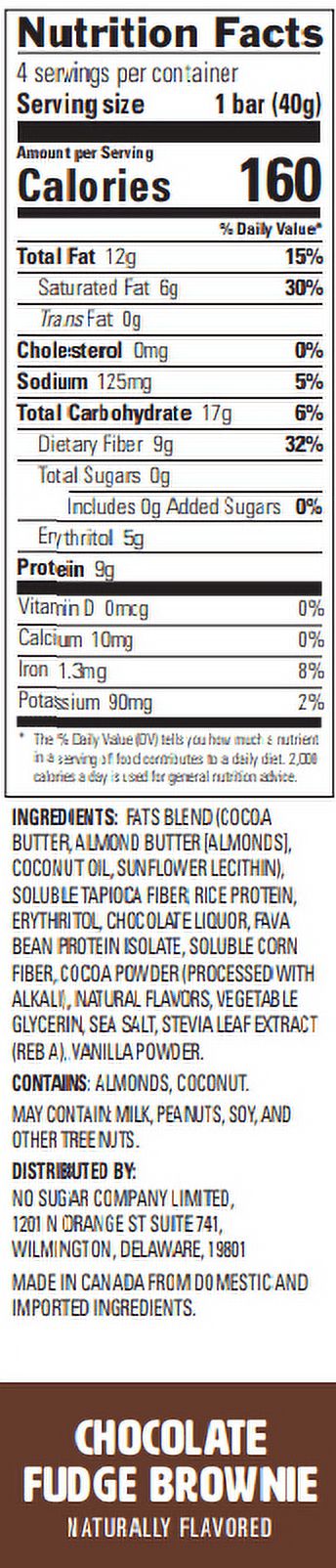 No Sugar Keto Chocolate Fudge Brownie Bars, Gluten-Free, Vegan, 4 Count 5.64oz
