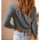 thumbnail image 4 of Blusa de punto Jersey Hombro caído Manga larga Color puro Cuello redondo Tops con botones para mujer Gris XL, 4 of 6