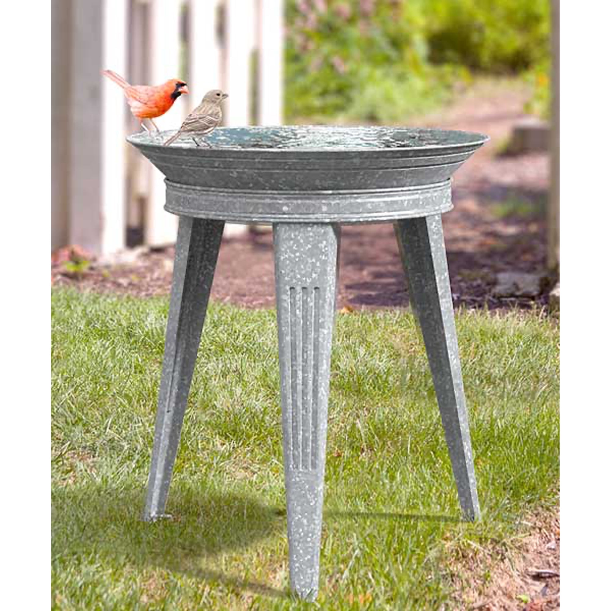 Panacea Galvanized Vintage Style Metal Bird Bath and Pedestal Stand, Gray