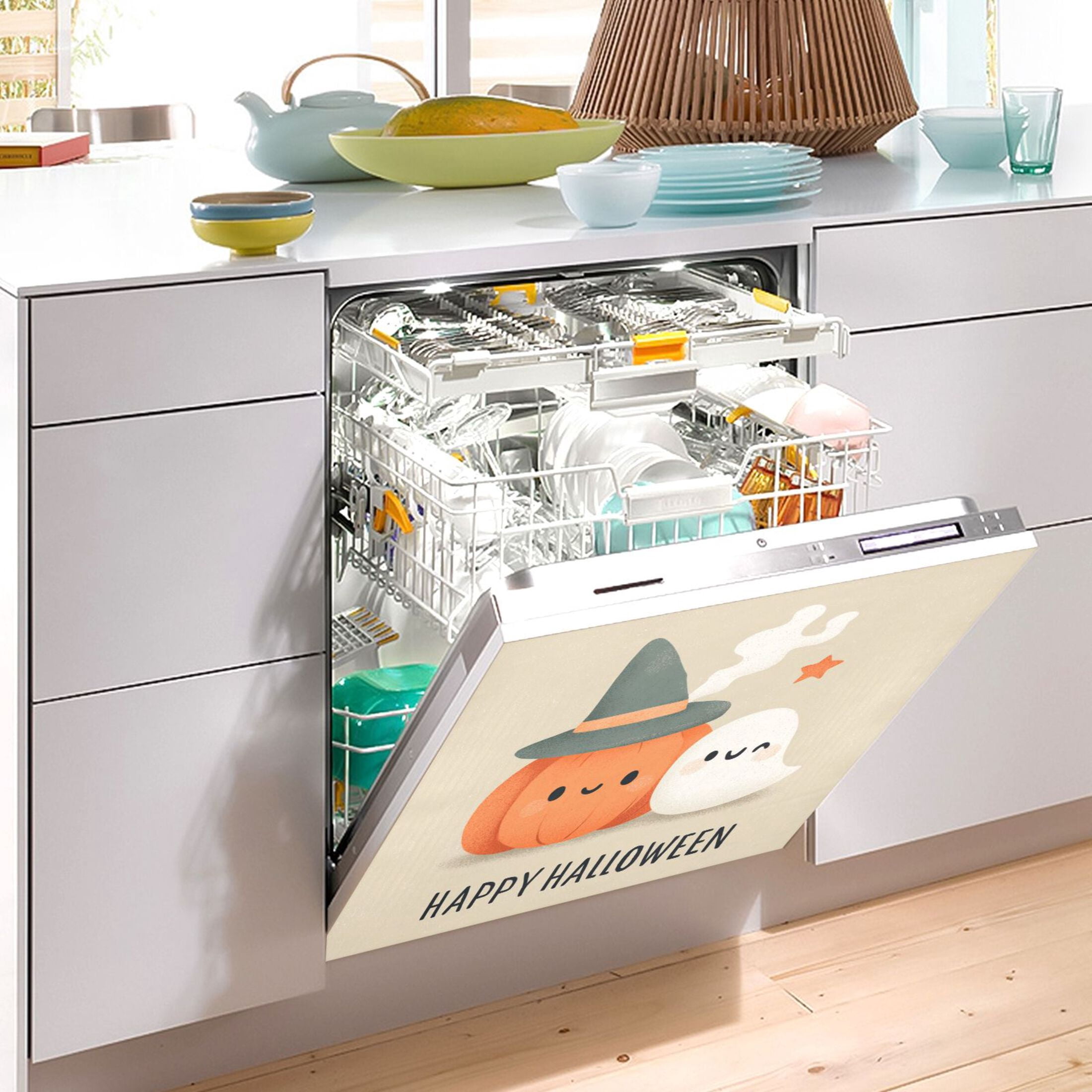 Dishwasher Magnetic Sticker 23x26 Inch Refrigerator Magnetic Sticker Washing Machine Magnetic Sticker Kitchen Panel Magnetic Sticker Home Decor Cartoon Halloween Pumpkin