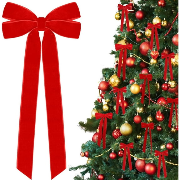 Vorkoi 12Pcs Velvet Ribbon Bows Halloween Tree Decorations,5in x 10in Christmas Ornaments for Tree Home Party Front Door Wreath Holiday Decor