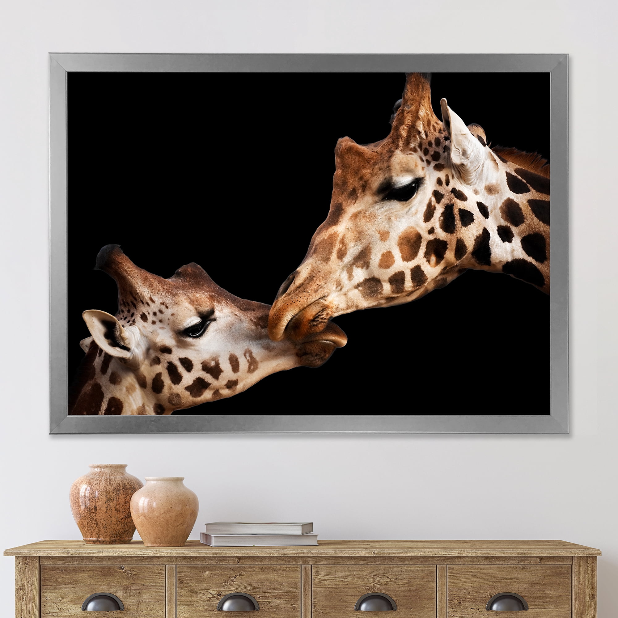 Designart 'Close UP Of Two Giraffes Kissing II' Farmhouse Framed Art Print