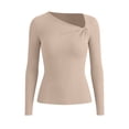 thumbnail image 4 of Hurxie Womens Fall Long Sleeve Asymmetrical Y2K Tops Cozy Ribbed Fabric, Slim Fitted Shirts, Basic Tees, Lightweight Sweater Beige,M, 4 of 8