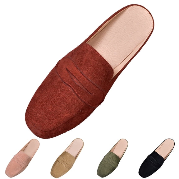Modisza Mules for Women Square Closed Toe Slip on Flat Slides Comfortable Suede Backless Slides Loafers for Business Work Black 6.5
