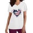 thumbnail image 3 of Haut à Col en V Imprimé pour la Fête de l'Indépendance pour Femmes, Manches Courtes, Mélange Polyester-Spandex, Blanc, Coupe Décontractée, Lavable en Machine, 3 of 5